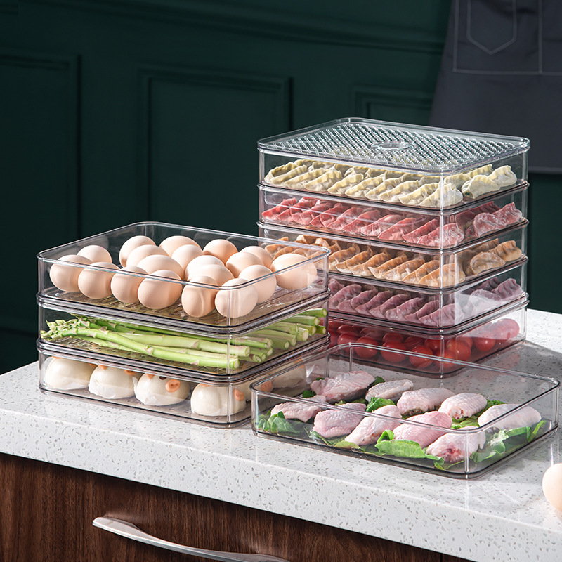 Refrigerator Dedicated Storage Box Food Grade Dumplings Box Plastic Egg Box Food Grade Flip Vegetables Fruit Crisper