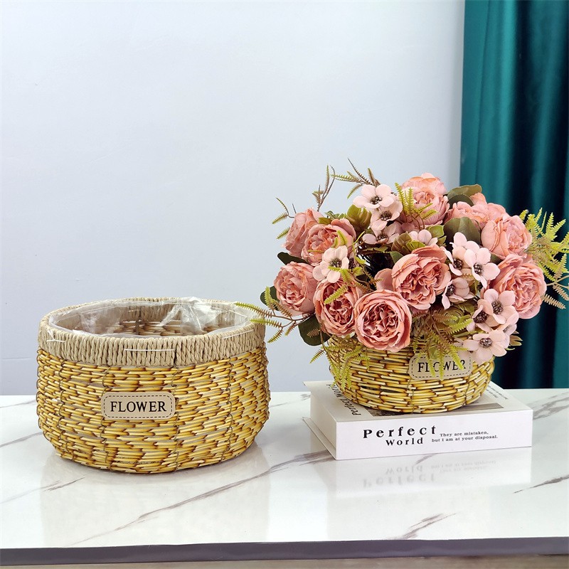 Straw Woven Flowerpot Desktop Flower Pot Flower Arrangement Flower Planting Straw Woven Flowerpot Wholesale Flower Shop Flower Pot Wholesale Gift Basket Flower Pot