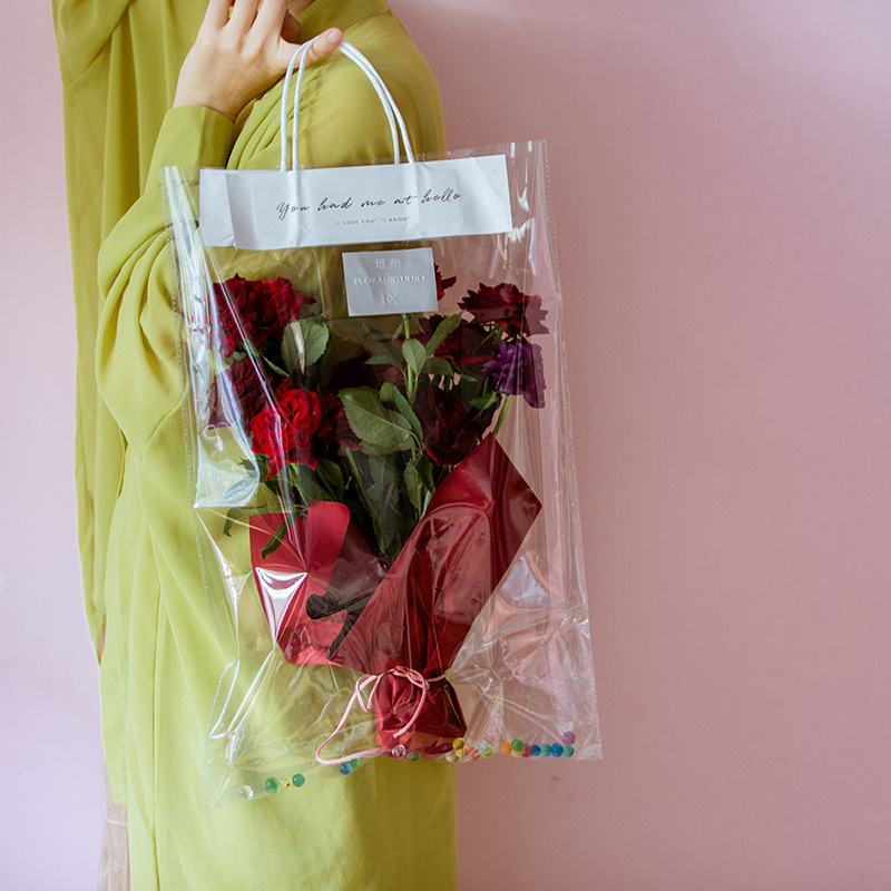 教师节透明鲜花手提袋单支永生玫瑰花束包装袋网红礼品袋插花袋