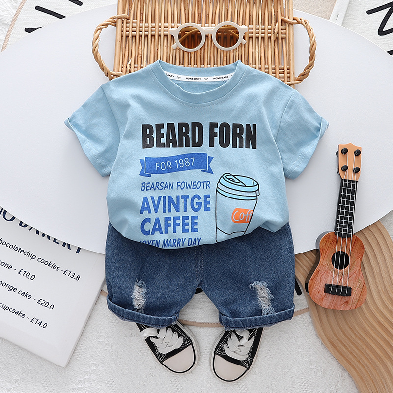 2024 New Boys and Girls Summer Wear Suit Korean Style Children's Korean Style Fashionable round Neck Short Sleeve Two-Piece Short Sleeve Suit