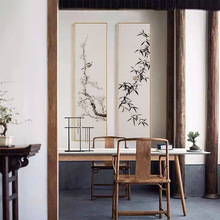 新中式原木玻璃装饰画四联画餐厅茶楼办公室书法挂画水墨梅兰竹菊