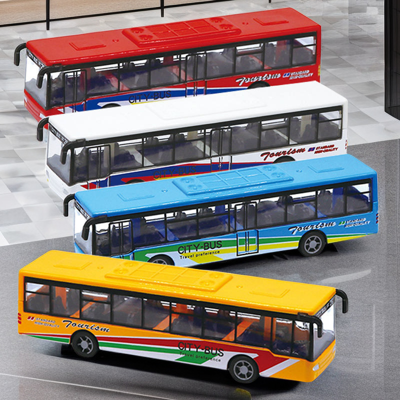 车模型合金车模型合金玩具车15cm回力公交巴士车模型汽车摆件
