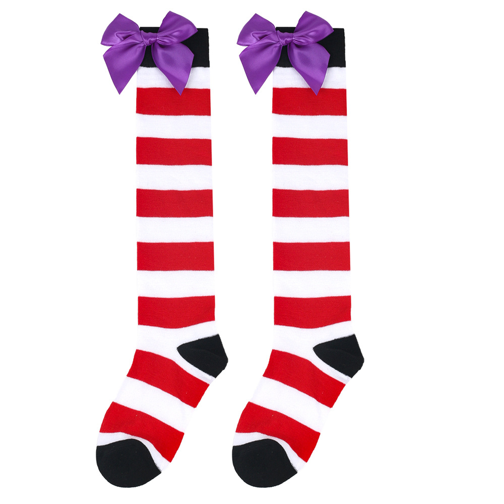 Cross-Border Children's Halloween Socks New Girls Thigh High Socks Knee Socks European and American Purple Bow Long Socks