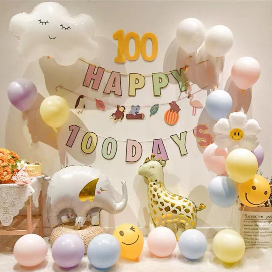 宝宝百日宴装饰生日百天100天气球场景布置儿童周岁男女孩背景墙