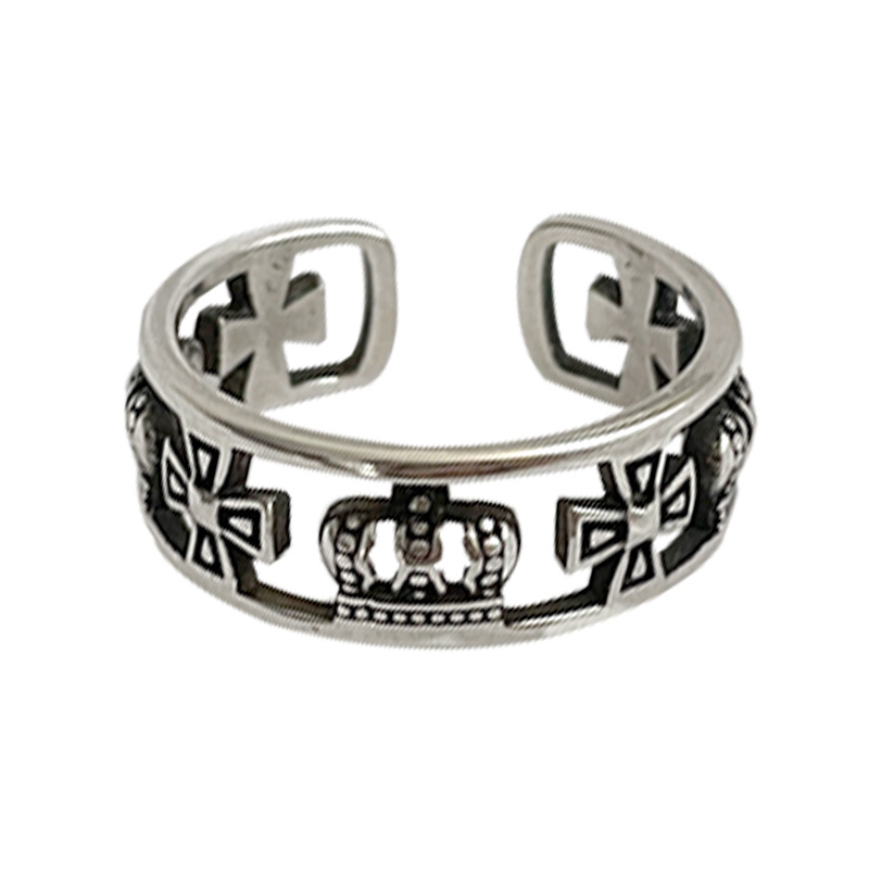 Zhiyun 925 Silver Accessories Cross Crown Personality Sweet Cool Style Internet Celebrity Sterling Silver Ring Non-Fading Niche Wholesale
