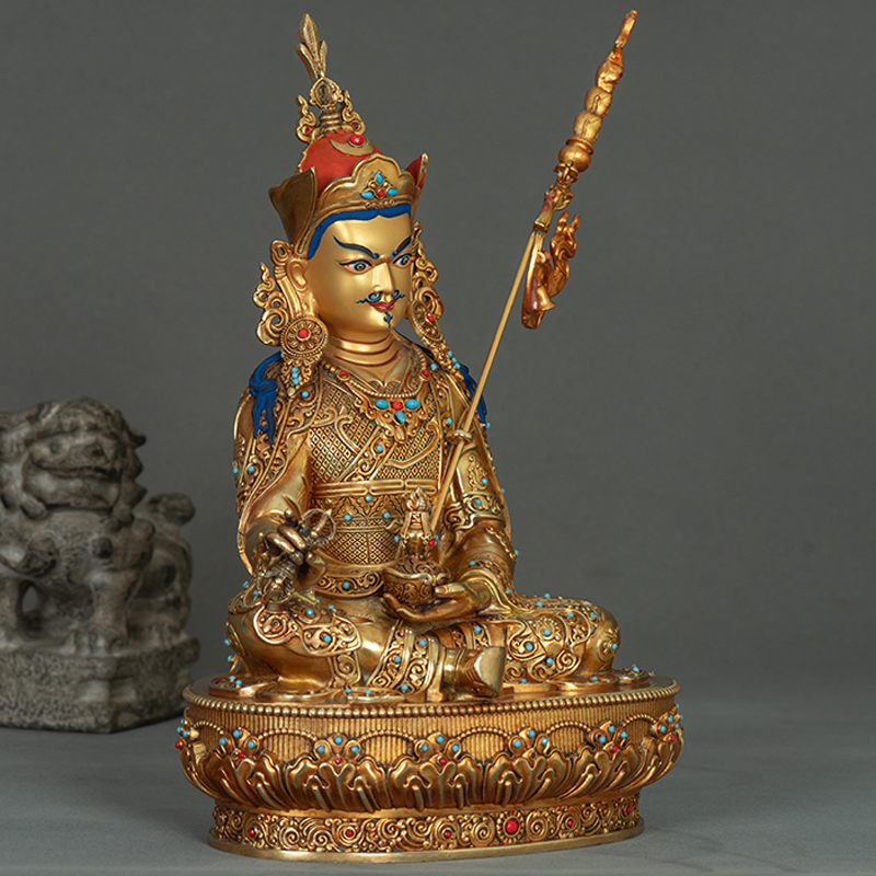 gju8纯铜鎏金居家供奉莲花底座密宗7寸莲花生大士佛像藏传铜像摆