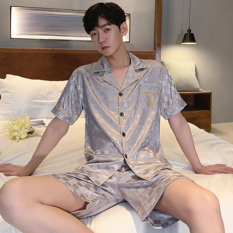 冰丝睡衣男夏季薄款短袖高级感学生家居服套装男士大码夏天真丝绸