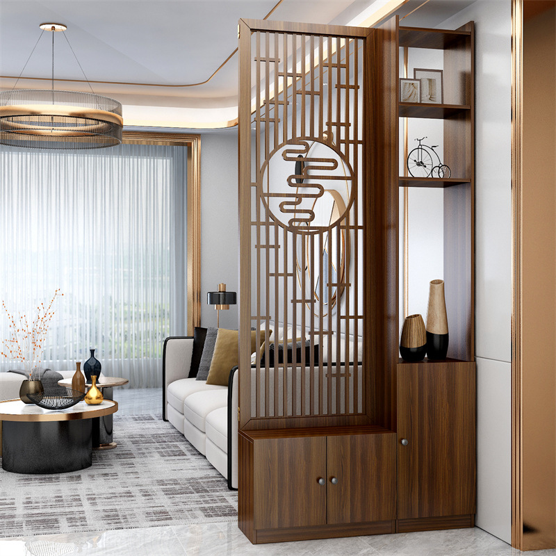 现代客厅门厅屏风隔断新中式玄关柜入户装饰镂空雕花置物酒架鞋柜