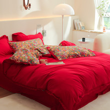 法式复古婚礼红色系床单被套四件套结婚庆双面铺纯棉床品一整套全