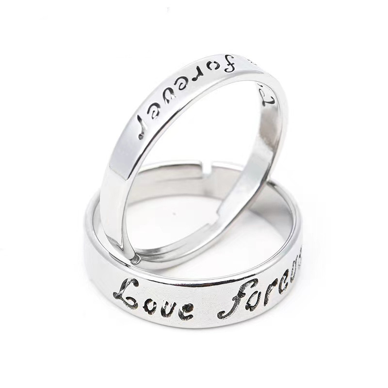 镀银love forever爱男女情侣对戒一对开口戒指情人节礼物送女友