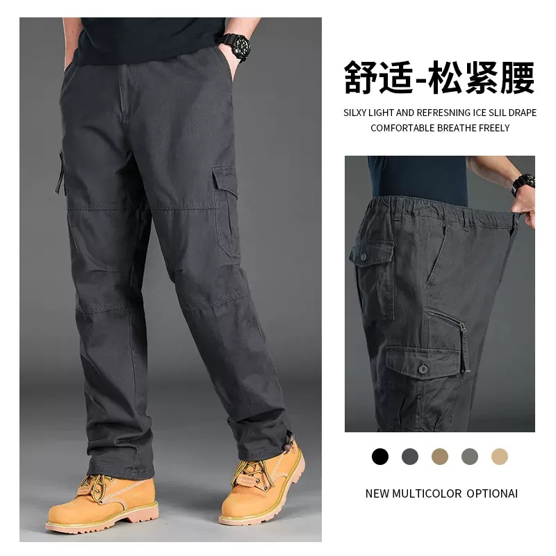 Overalls Men's Summer Loose Multi-Pocket Slacks Fashion Brand Straight-Leg Pants plus Size Wear-Resistant Sports Pants