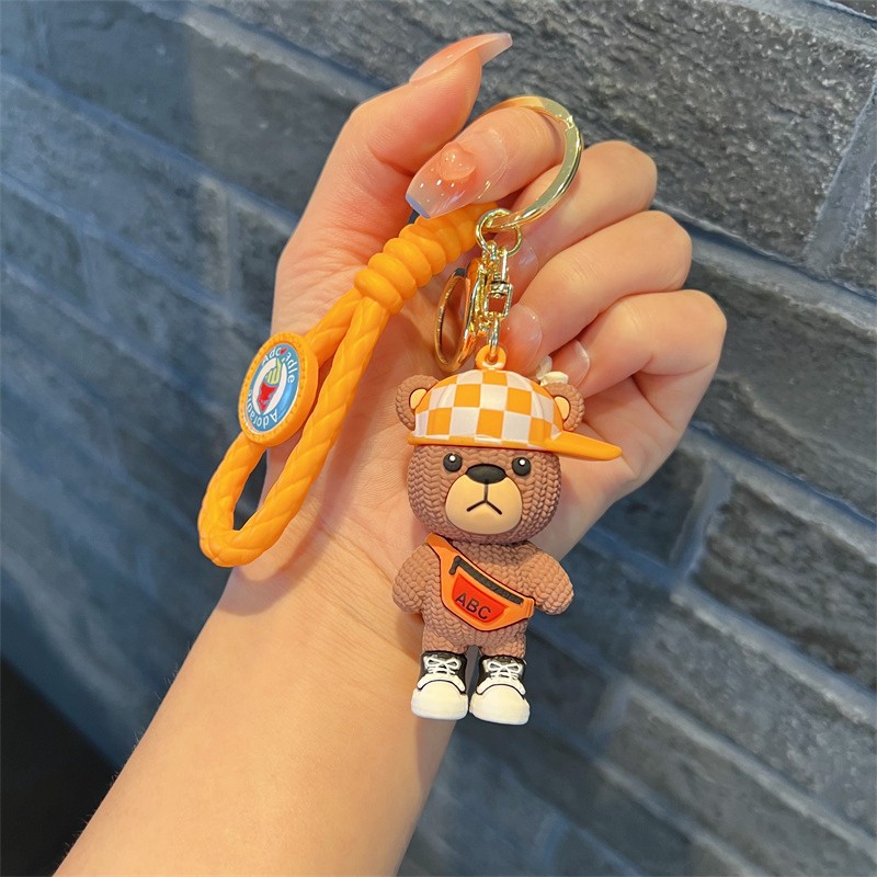 Creative Cartoon Knitted Wool Bear Keychain Cute Sportswear Hat Bear Key Chain Men's and Women's Handbags Pendant Wholesale