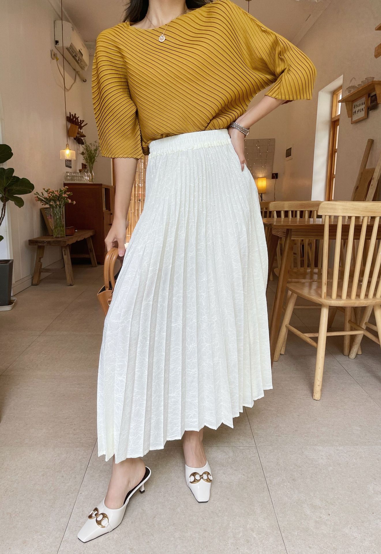 2021三宅褶皱半身裙百褶群女士优雅中长款舒适透气压褶裙女装褶衣