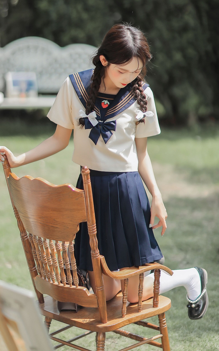 jk制服裙日系学院海军风甜美百褶裙子水手服套装连衣裙女夏季