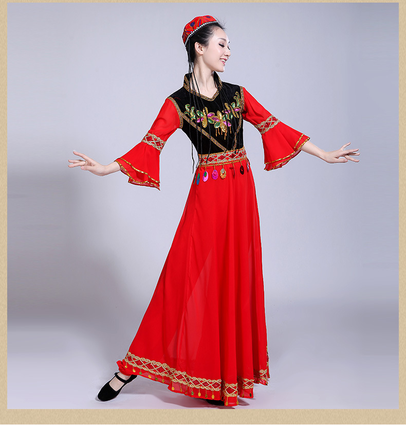新疆维吾尔族舞蹈服维族演出服女装少数民族服装印度舞大摆裙服装