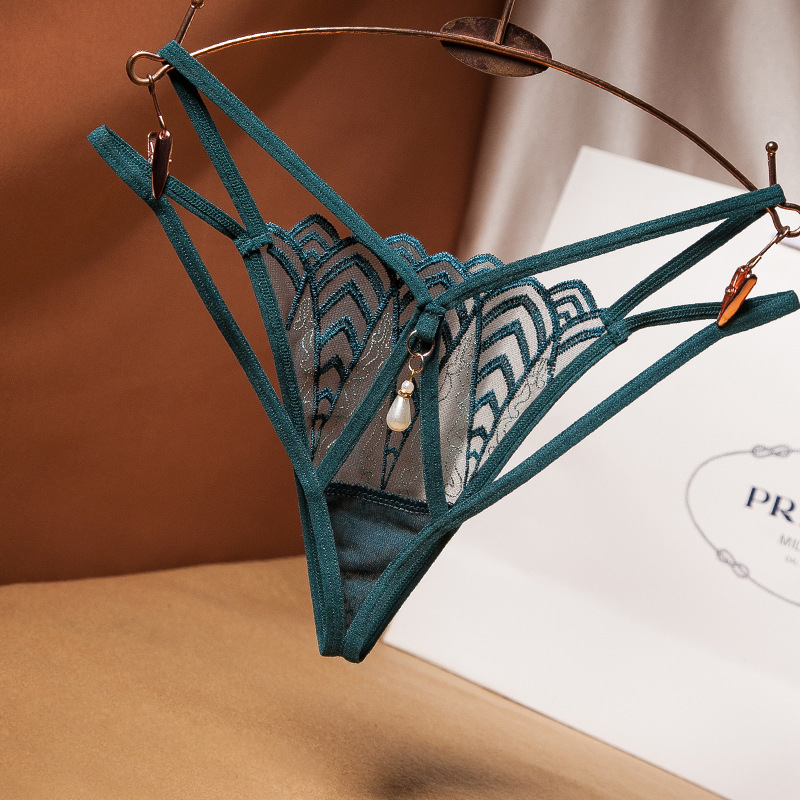 法式刺绣蕾丝内裤女性感真空透明诱惑情趣网纱火辣低腰丁字裤2245