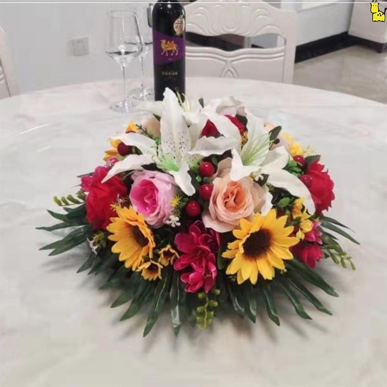 圆桌摆花会议桌仿真花商务会议室签到台前摆设装饰台花假花大圆店