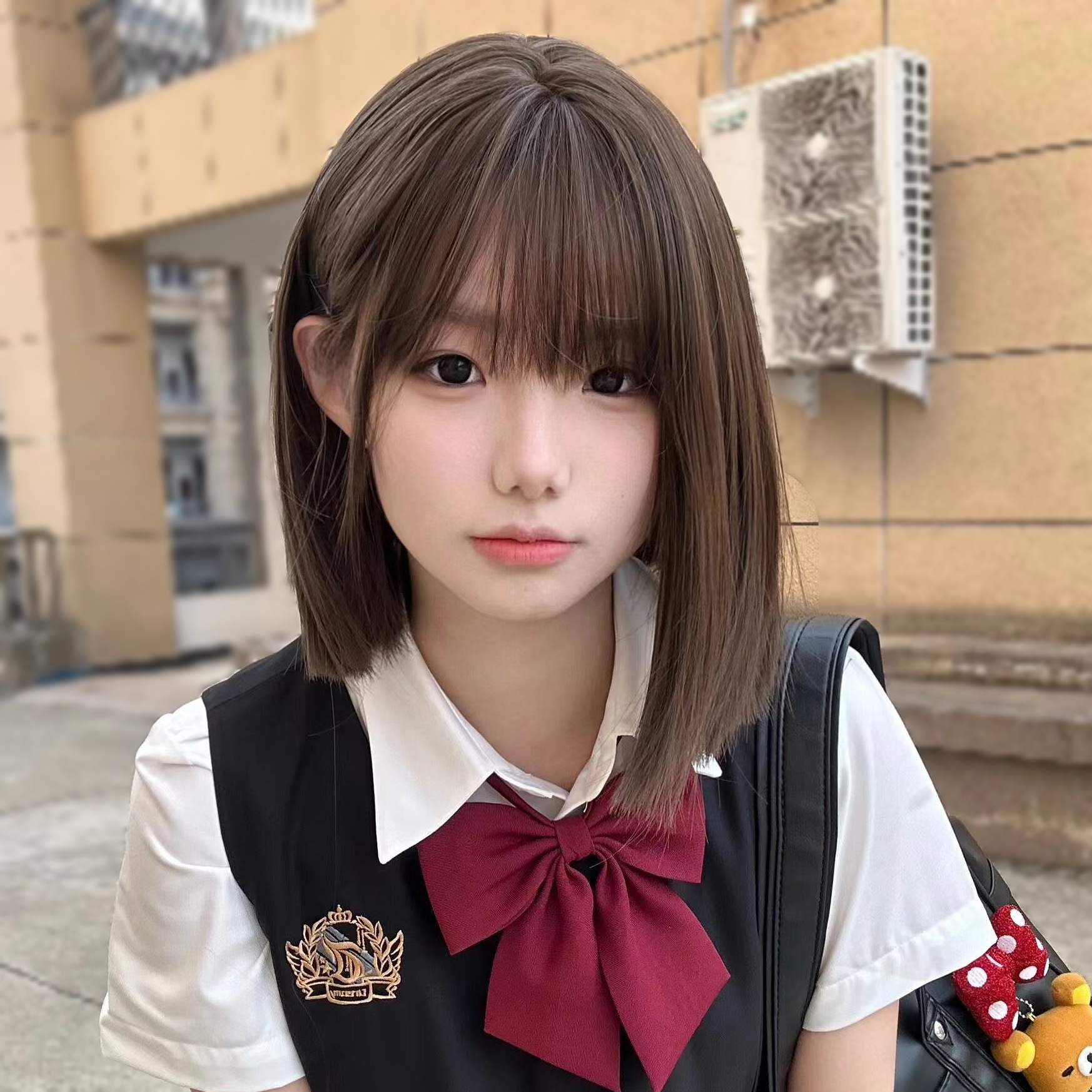 假发学生圆脸lolita齐刘海甜美jk自然bobo全头套冷棕色女短发