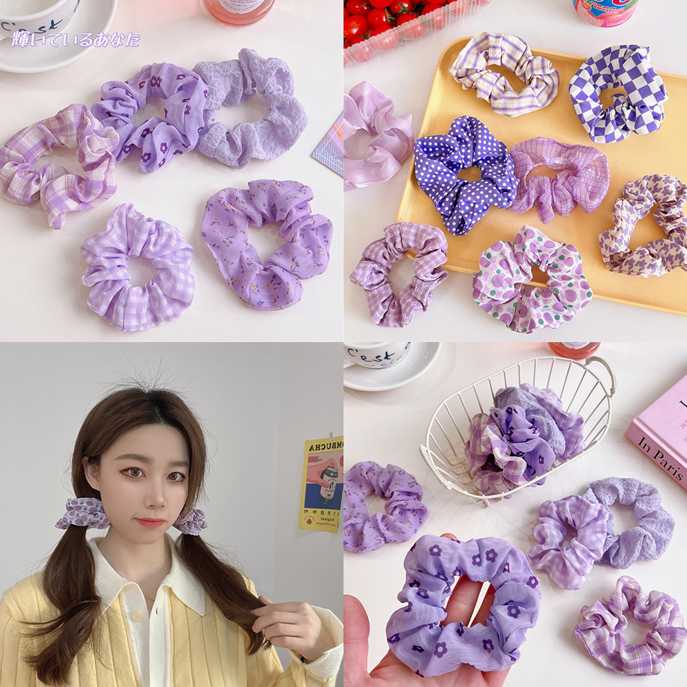 Korean Style Internet Celebrity Large Intestine Ring French Style Large Intestine Ring Floral Plaid Hair Band Ins Hair Band for Girls Cute Hair Accessories New