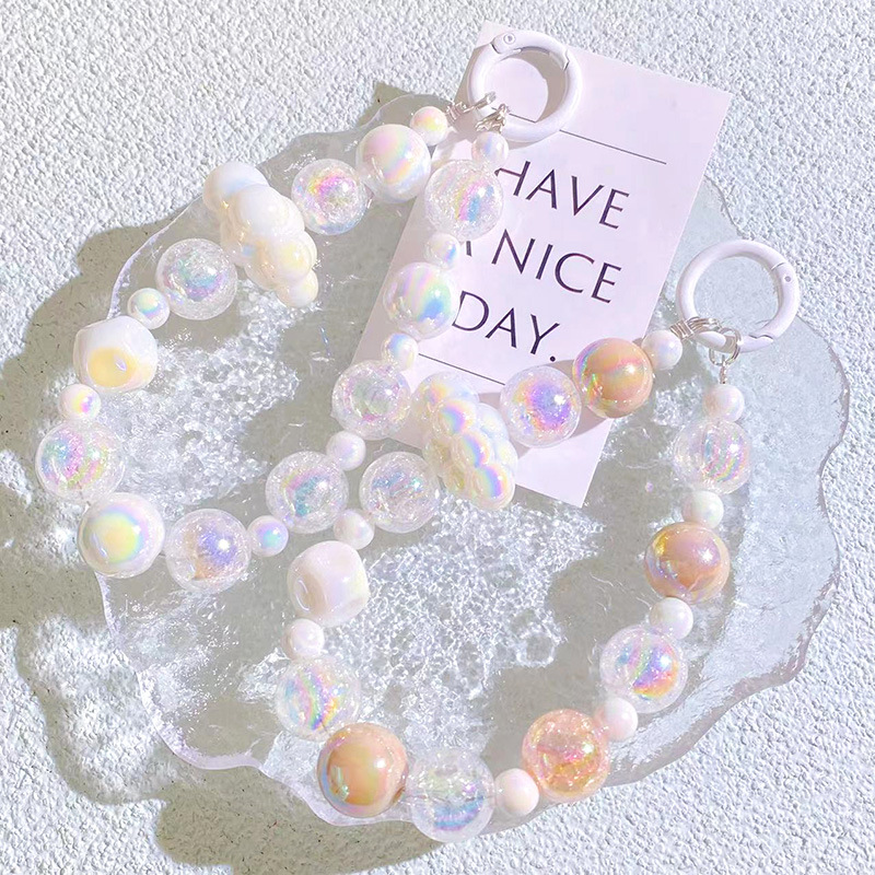 Korean Style Ins Colorful Big Clouds Phone Case Mobile Phone Charm Car Key Ring Ornaments Earphone Bag Anti-Lost Chain Beaded