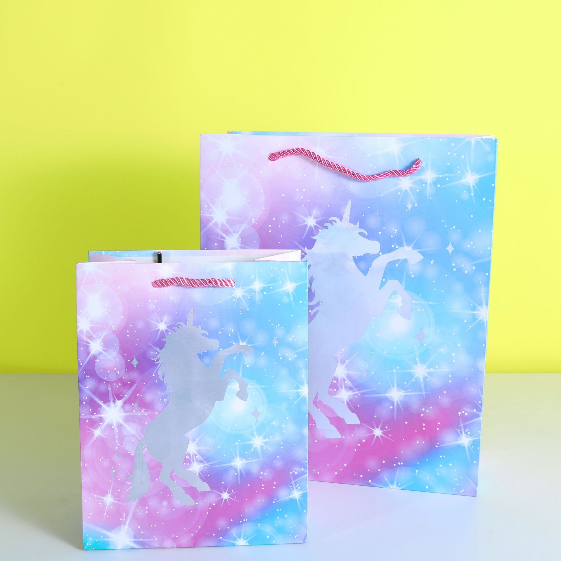 Unicorn Bronzing Craft Gift Portable Paper Bag in Stock Wholesale Mermaid Pattern White Card Gift Bag