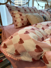 X6ROins双层纱粉色菱形格子爱心床上四件套全棉纯棉1.5m1.8超