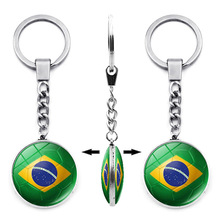 世界杯足球队钥匙扣挂件德国巴西双面水晶玻璃吊坠钥匙链挂饰品女