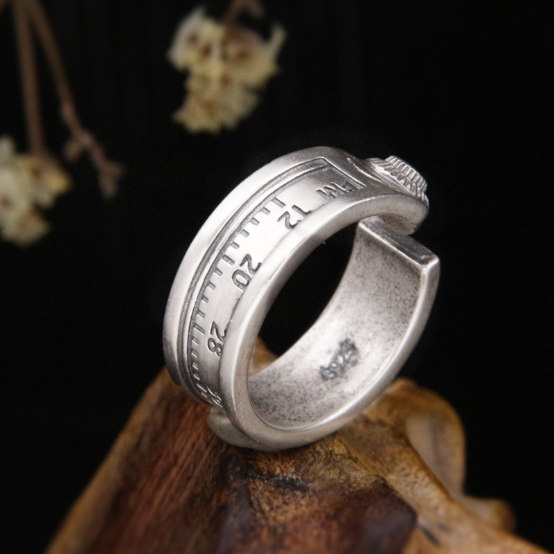 纯银52赫兹戒指女工业风欧美时尚个性创意设计复古s925刻度指环男
