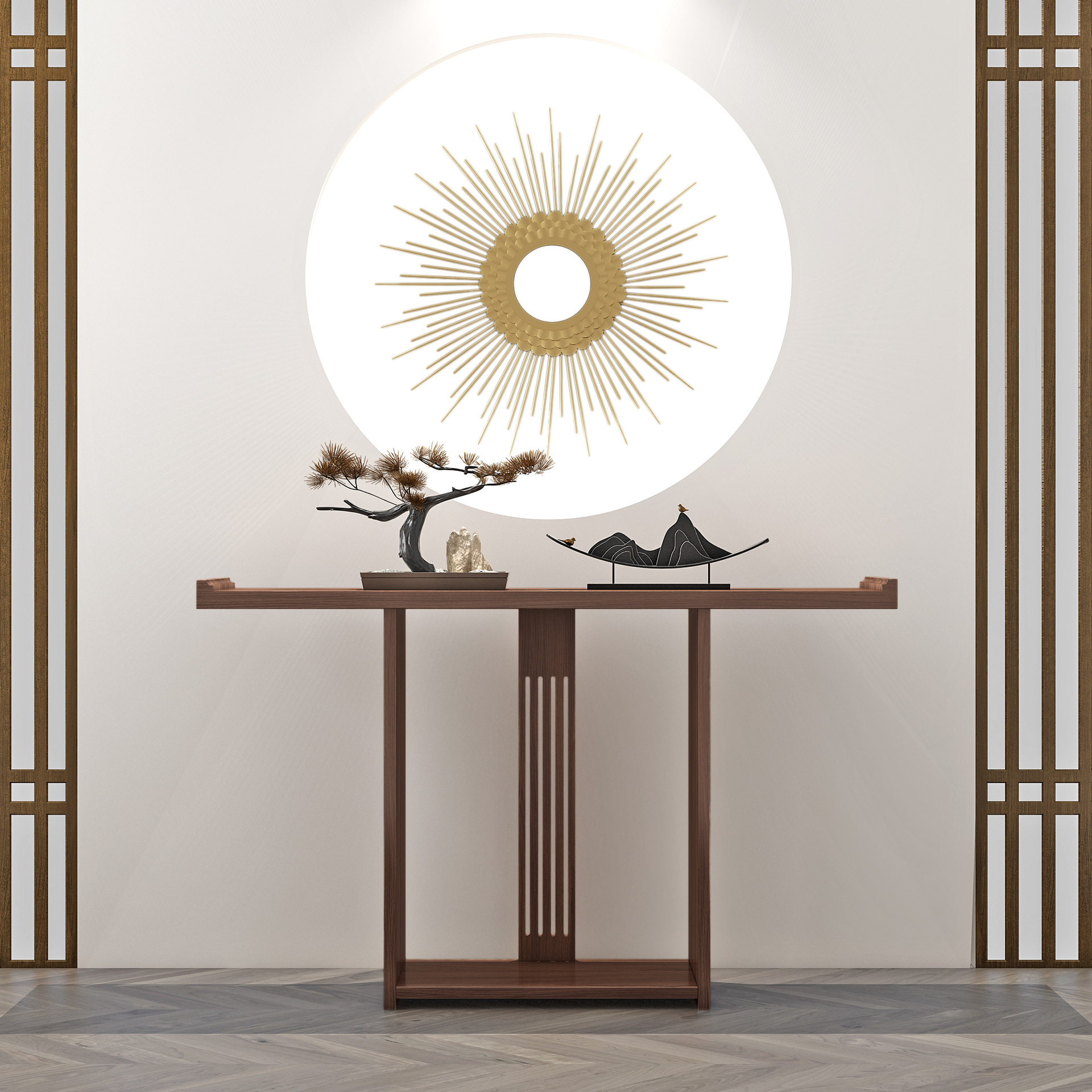 新中式条案实木玄关柜禅意小供桌现代简约条几仿古靠墙装饰端景台