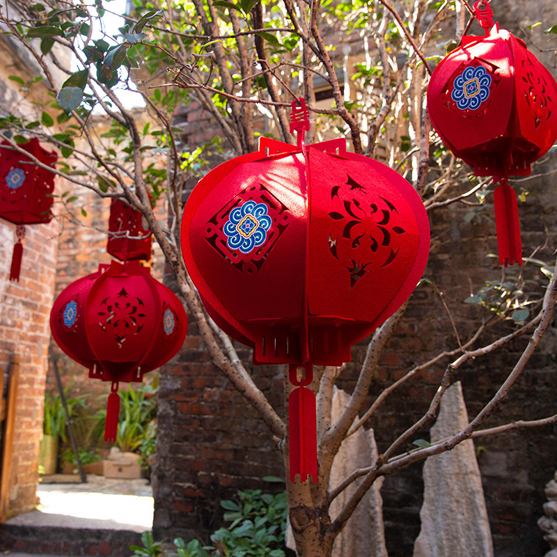 2022新年装饰无纺布大红灯笼大门挂饰元宵节乔迁喜庆布置大吊件