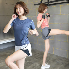 外贸新款女士运动套装韩版春夏休闲短袖上衣户外跑步健身服两件套