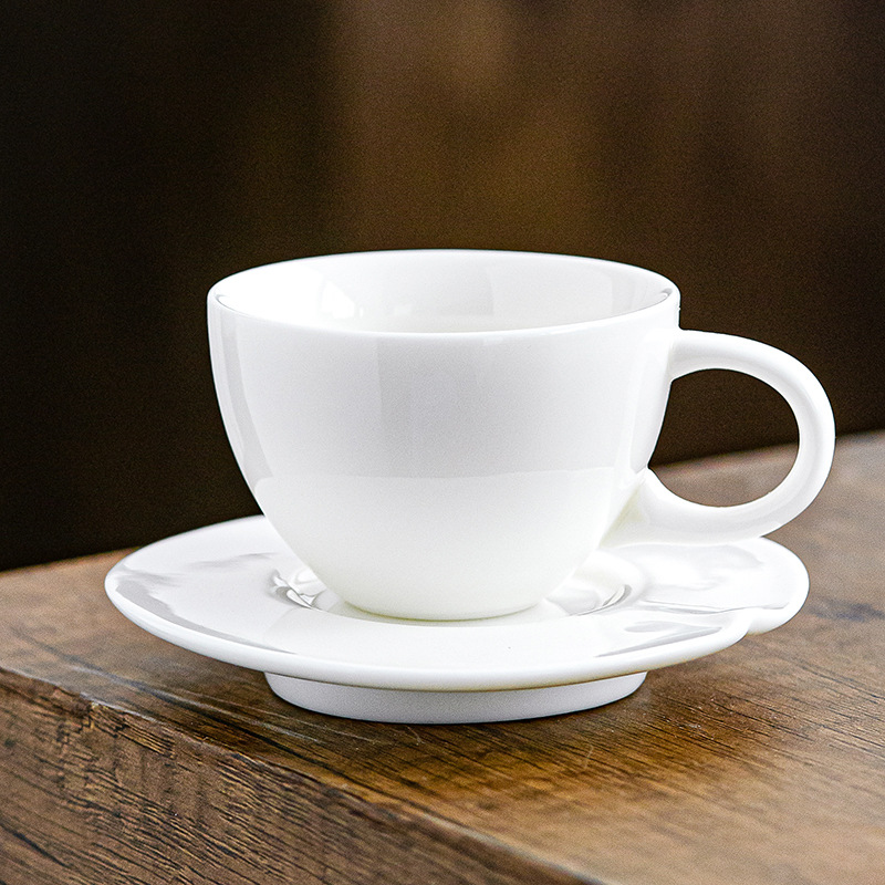 德化白瓷咖啡杯碟羊脂玉套装杯子美式陶瓷水杯拿铁办公杯可定logo