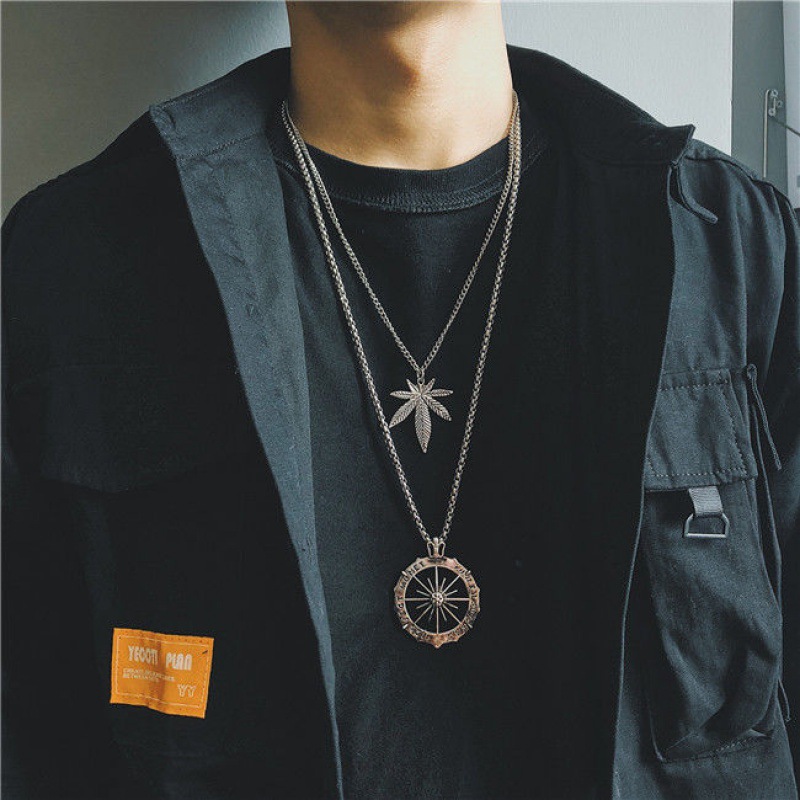 项链男士ins嘻哈链子吊坠潮男克罗心配饰hiphop双层复古土酷欧美