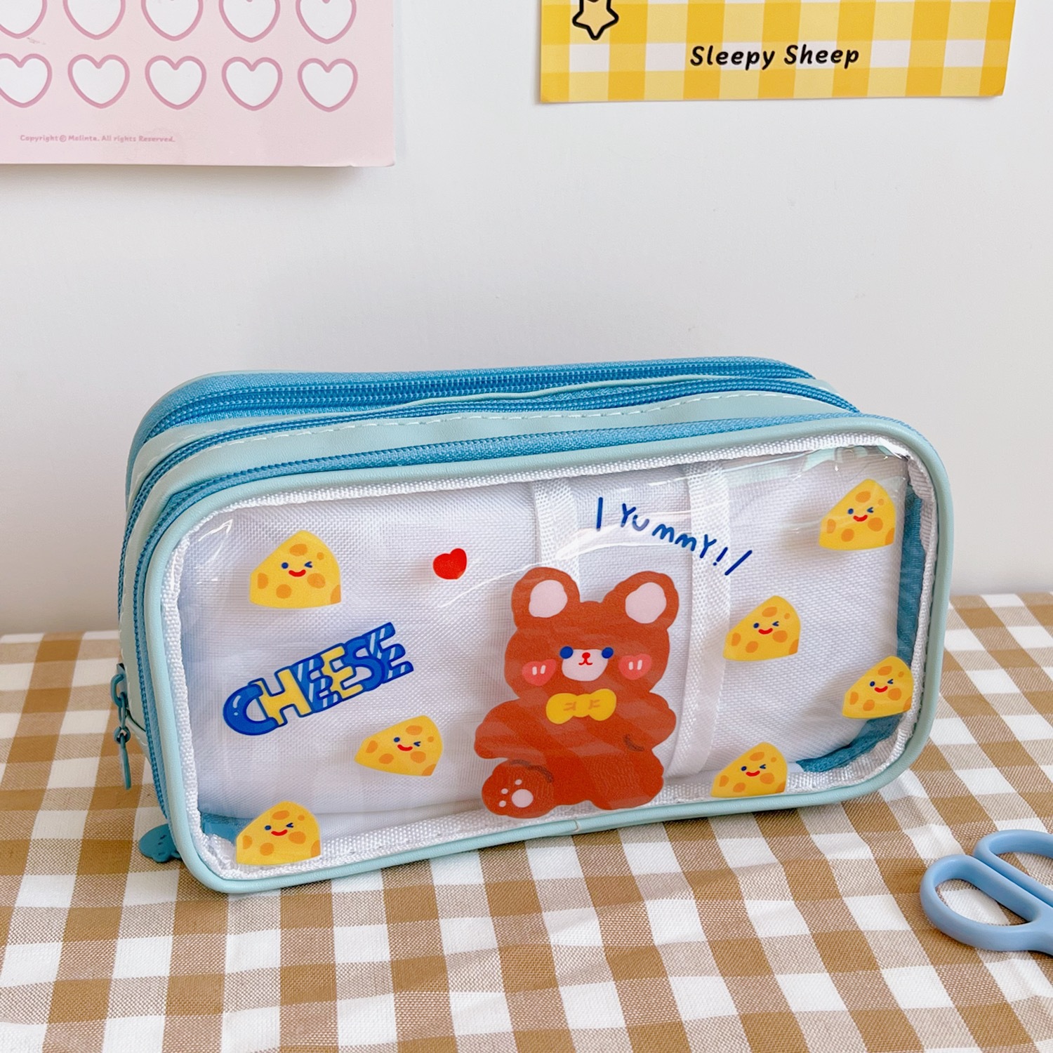 Three-Layer Transparent Pencil Case Large Capacity Cute Cartoon Junior High School Student Pencil Bag Primary School Student Japanese Stationery Case Stationery Box