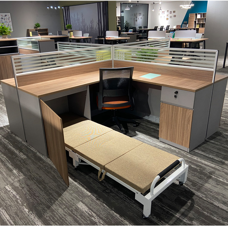 办公桌带午休床员工桌椅带床的屏风隔断办公桌床一体工位床