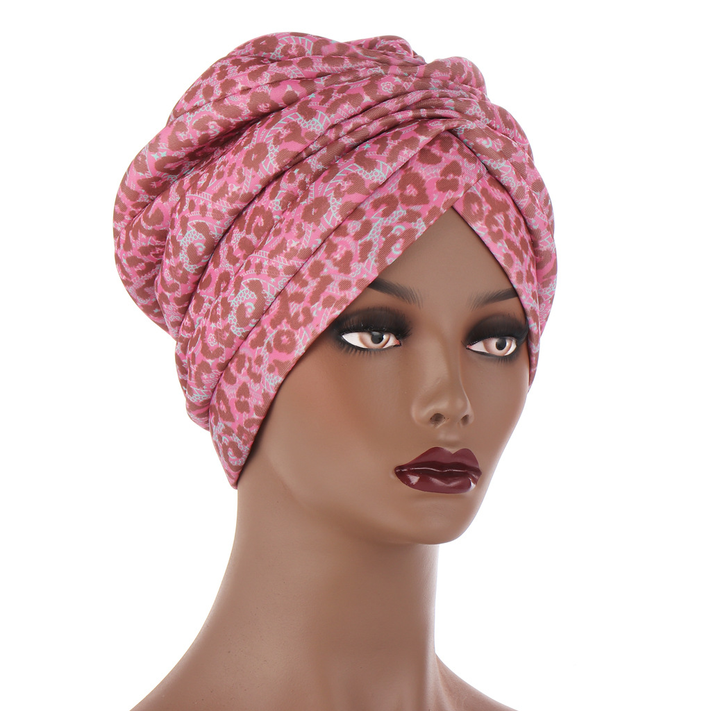 速卖通新款手缝海绵夸张头巾帽印花套头帽欧美街拍前额交叉装饰帽