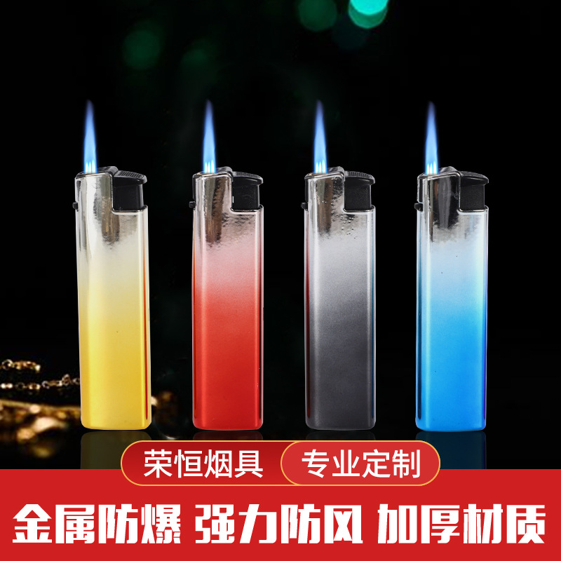 金属直冲蓝焰打火机广告机双色电镀漆激光雕刻金属防风打火机批发