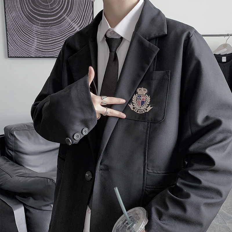 大码dk制服西装套装学院风休闲宽松痞帅气炸街韩版jk小西服外套男