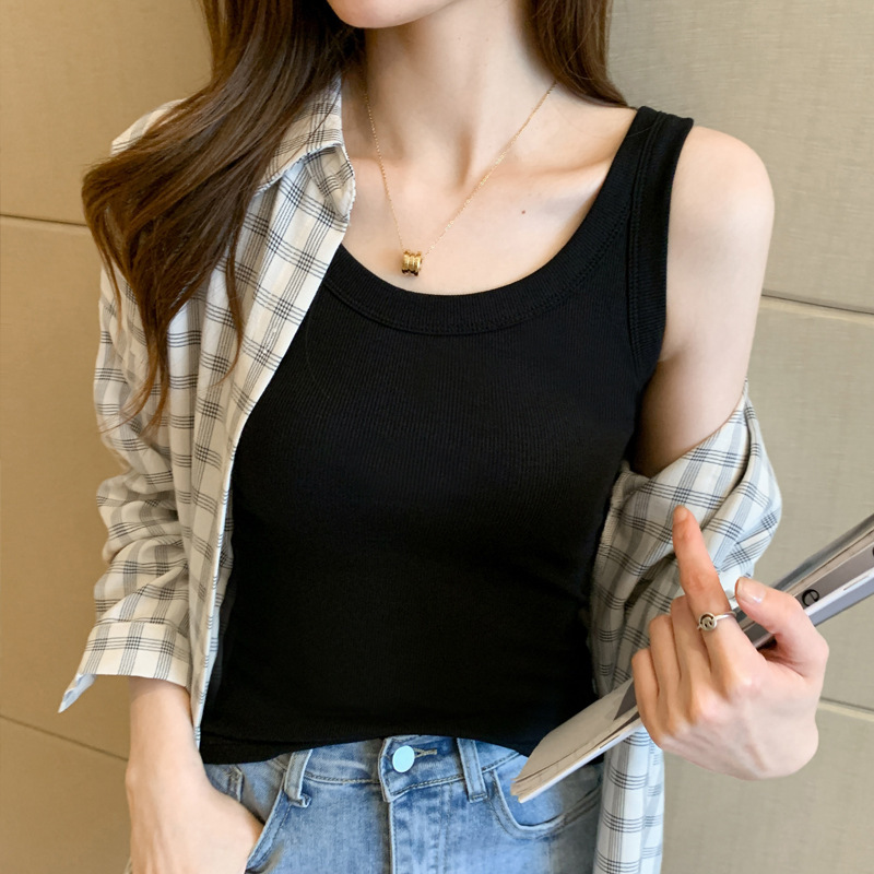 2024 Summer New Vest for Women Inner Wear Outer Wear Trendy Ins Slim Korean Style Short Sleeve Strappy Top Bottoming T-shirt for Women Women Clothes