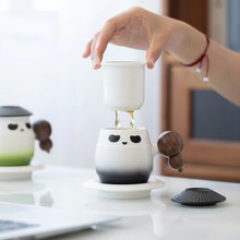 熊猫陶瓷马克杯办公室泡茶杯茶水分离杯创意茶杯女生高颜值咖啡杯