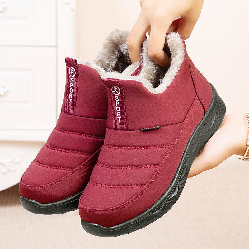 跨境防水雪地靴2024冬季新款中老年一脚蹬低筒棉靴外贸加绒加厚靴
