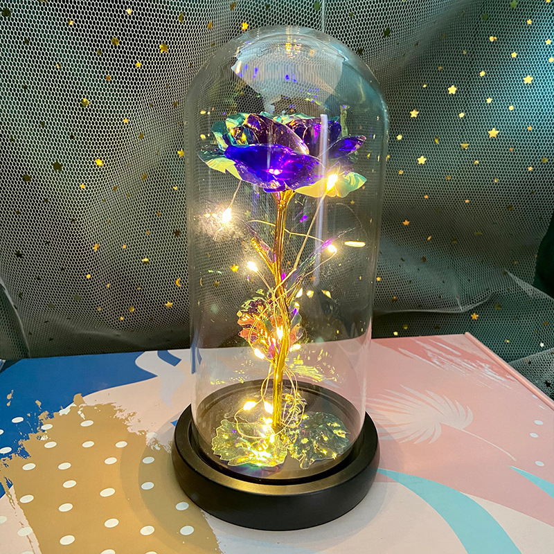 Manufacturer Gold-Foil Roses Glass Cover Preserved Fresh Flower LED Luminous 520 Valentine's Day Mother's Day Creative Gift Decoration