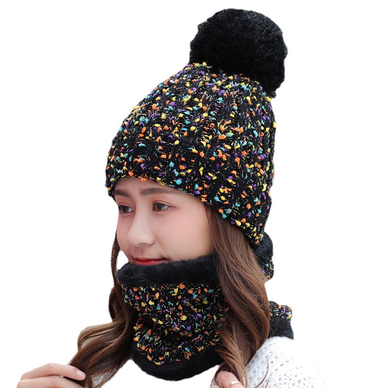 Autumn and Winter Hat Korean Style Fleece Lined Padded Warm Keeping Woolen Cap Scarf Two-Piece Set All-Match and Sweet Cycling Wind-Proof Cap