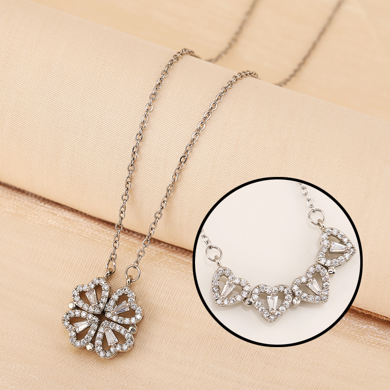 New One Style for Dual-Wear Heart-to-Heart Women's Open and Close Clover Necklace Fashion Love Foldable Creative Clavicle Chain Wholesale