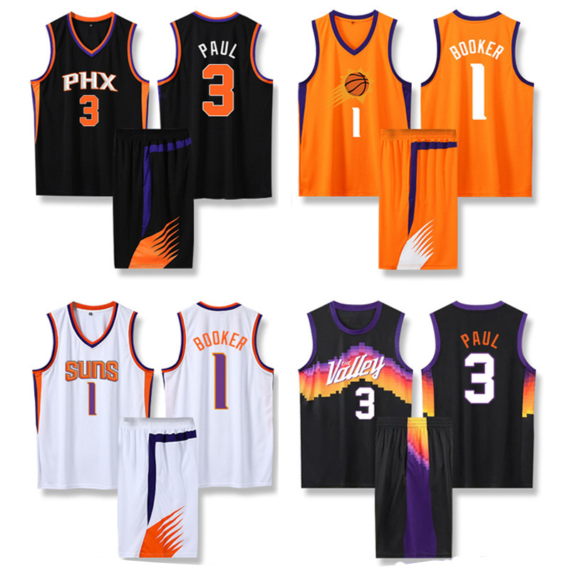 团购印字号太阳队3号克里斯保罗球衣套装男女艾顿布克城市版背心