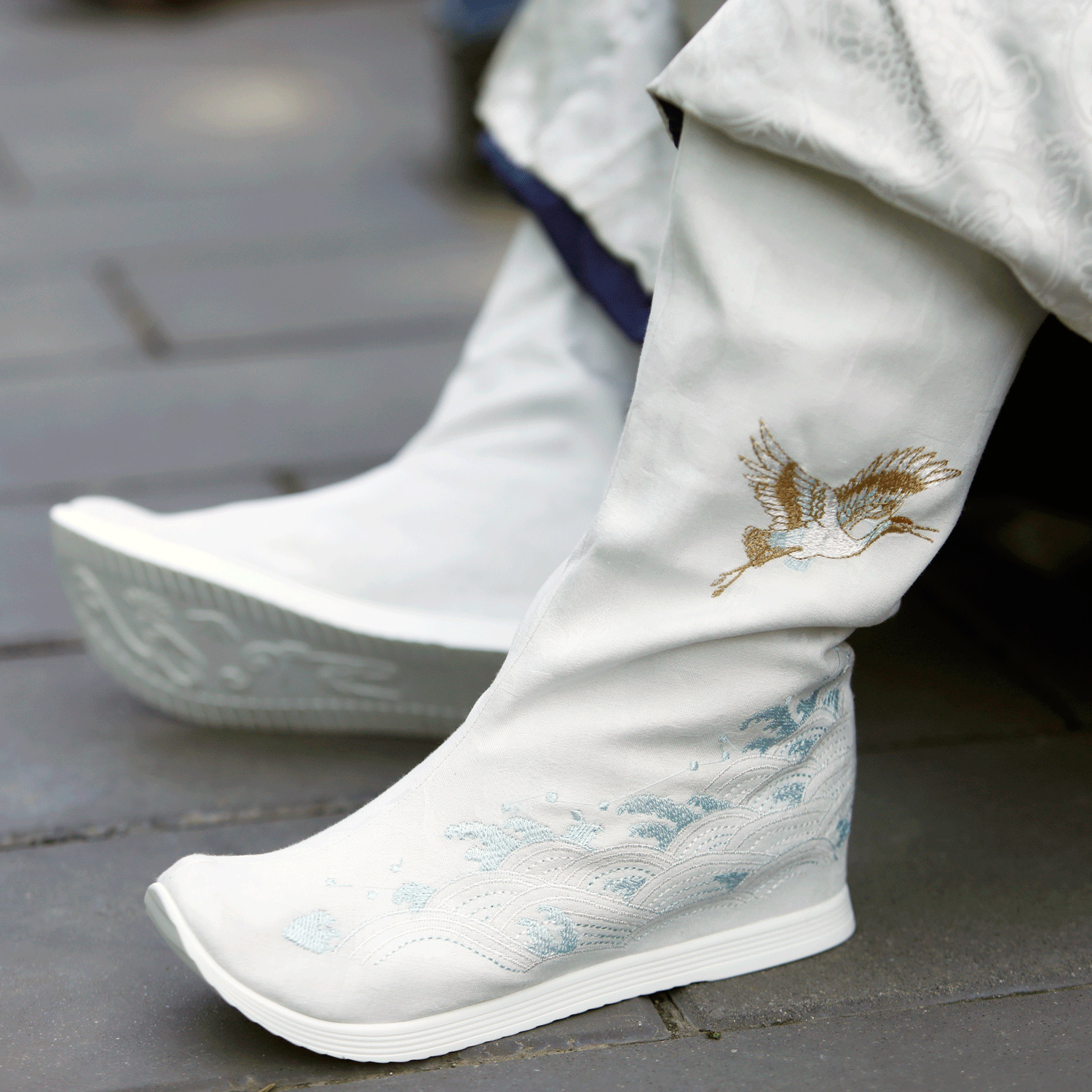 新款履泰欣汉服皂靴男秋季帆布透气汉靴子宋明制男汉鞋内增高朝靴