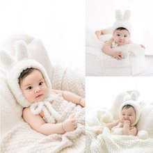 拍照道具婴儿宝宝服装兔子帽满月百天周岁照护耳兔子帽子一件批发
