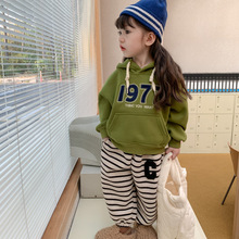 韩国儿童套装2022冬装新款女童中小童加绒加厚休闲卫衣卫裤两件套