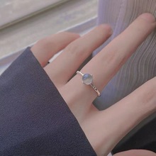 s925纯银月光石戒指女简约设计感食指戒子轻奢指环时尚个性冷淡风