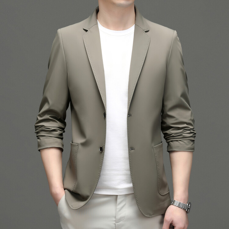 2024春秋冬新款男士西服纯色时尚修身休闲长袖中年西装领西装外套